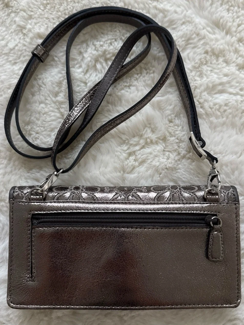 Brighton Valencia Metallic Embroidered Floral Leather Crossbody Wallet Bag